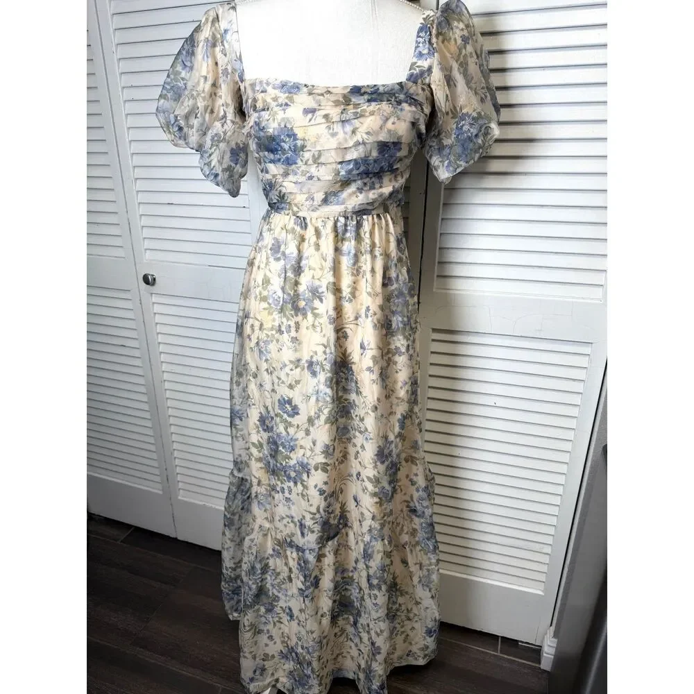 Abercrombie & Fitch Emerson Drama Bow-Back Pink Maxi Dress Floral Small